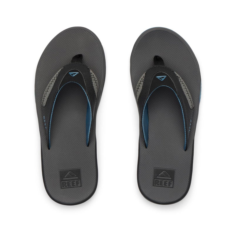 REEF Fanning Mens Bottle Opener Flip Flop, Arch Support, Durable Outsole, Water Friendly, Grey/Light Blue, 10 - Image 3